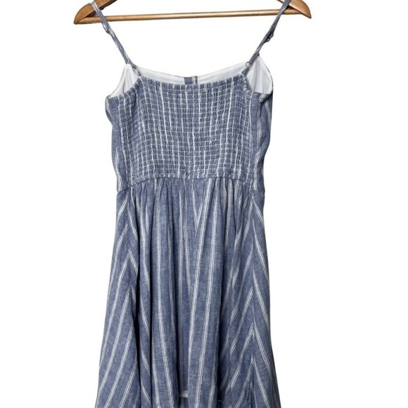 Hollister Blue White Stripe Button Front Linen Smocked Back Mini Dress Women's M - Picture 14 of 16